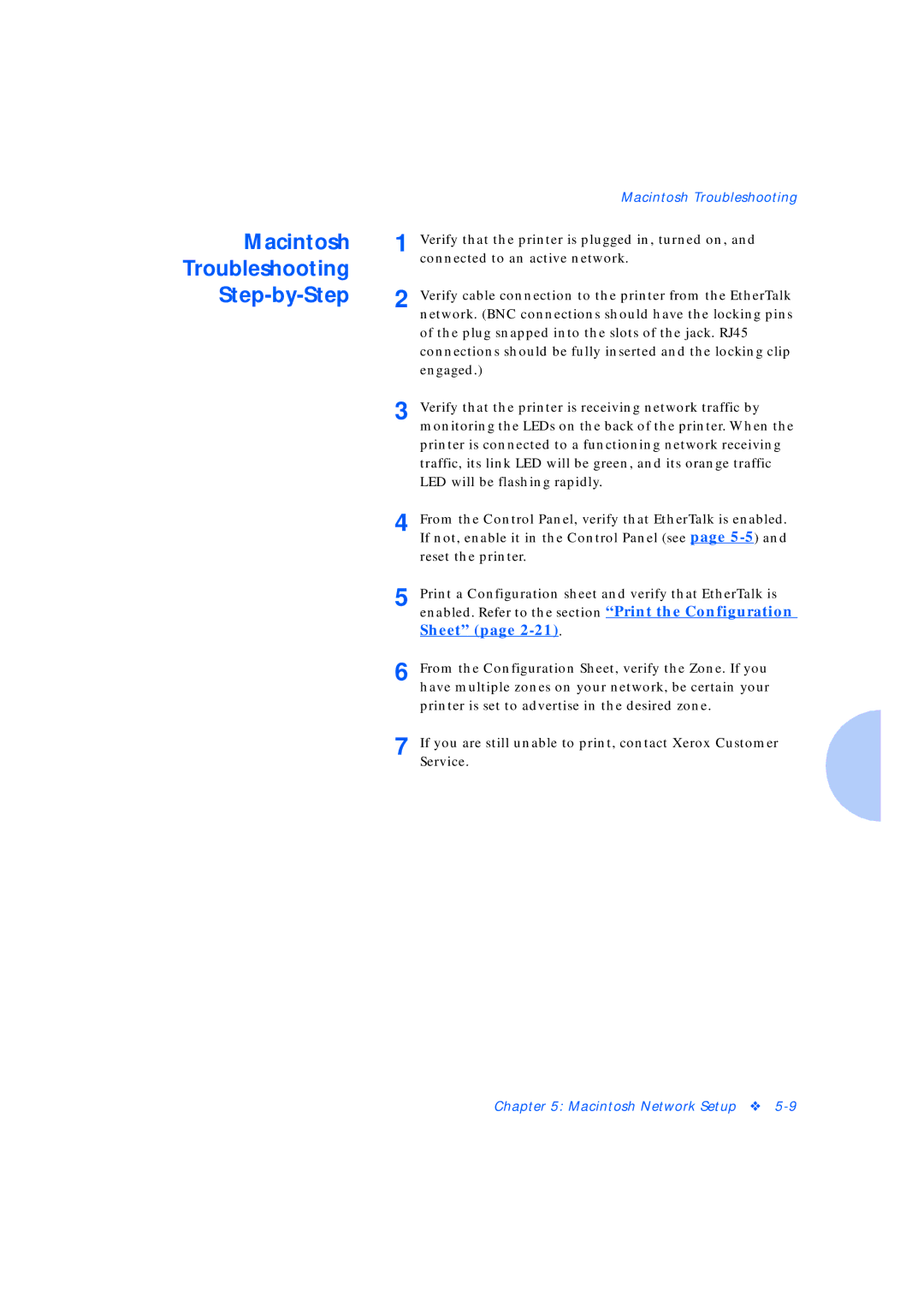 Xerox Network Laser Printers manual Macintosh Troubleshooting Step-by-Step, Sheet 