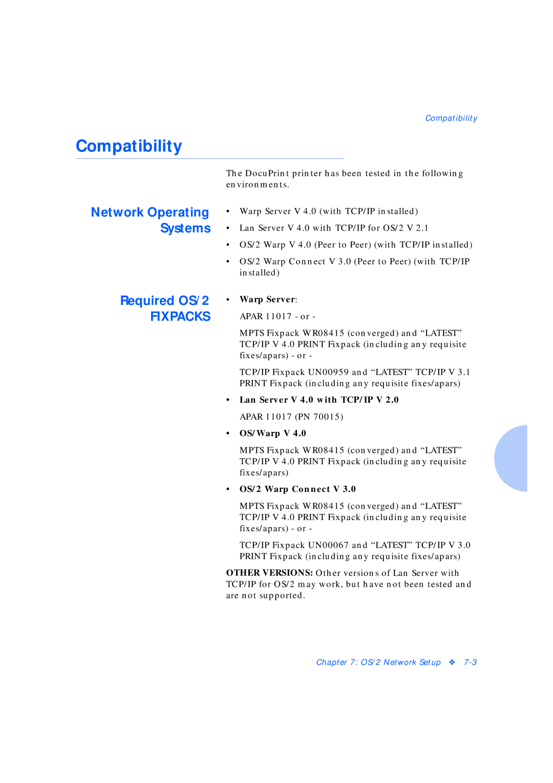 Xerox Network Laser Printers manual Compatibility, Required OS/2 