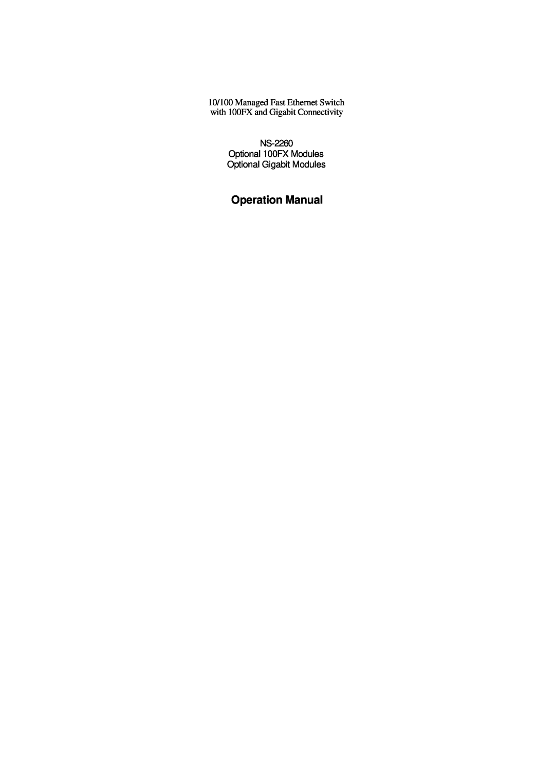 Xerox operation manual Operation Manual, NS-2260 Optional 100FX Modules, Optional Gigabit Modules 
