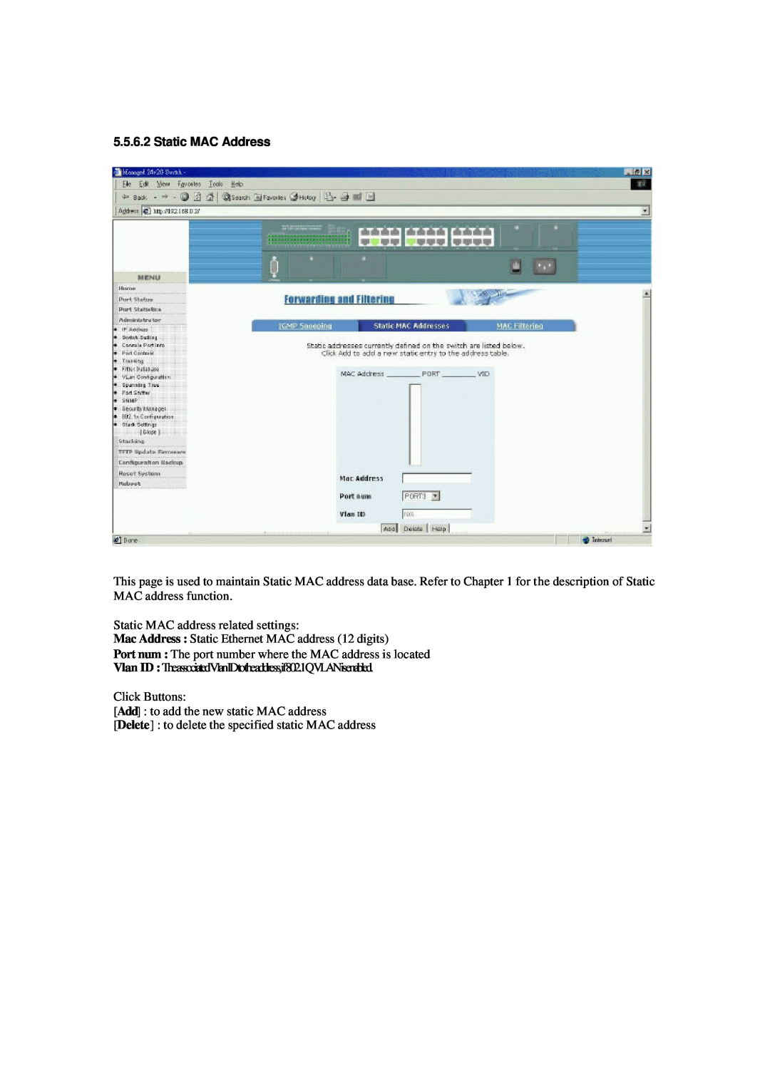Xerox NS-2260 operation manual Static MAC Address 
