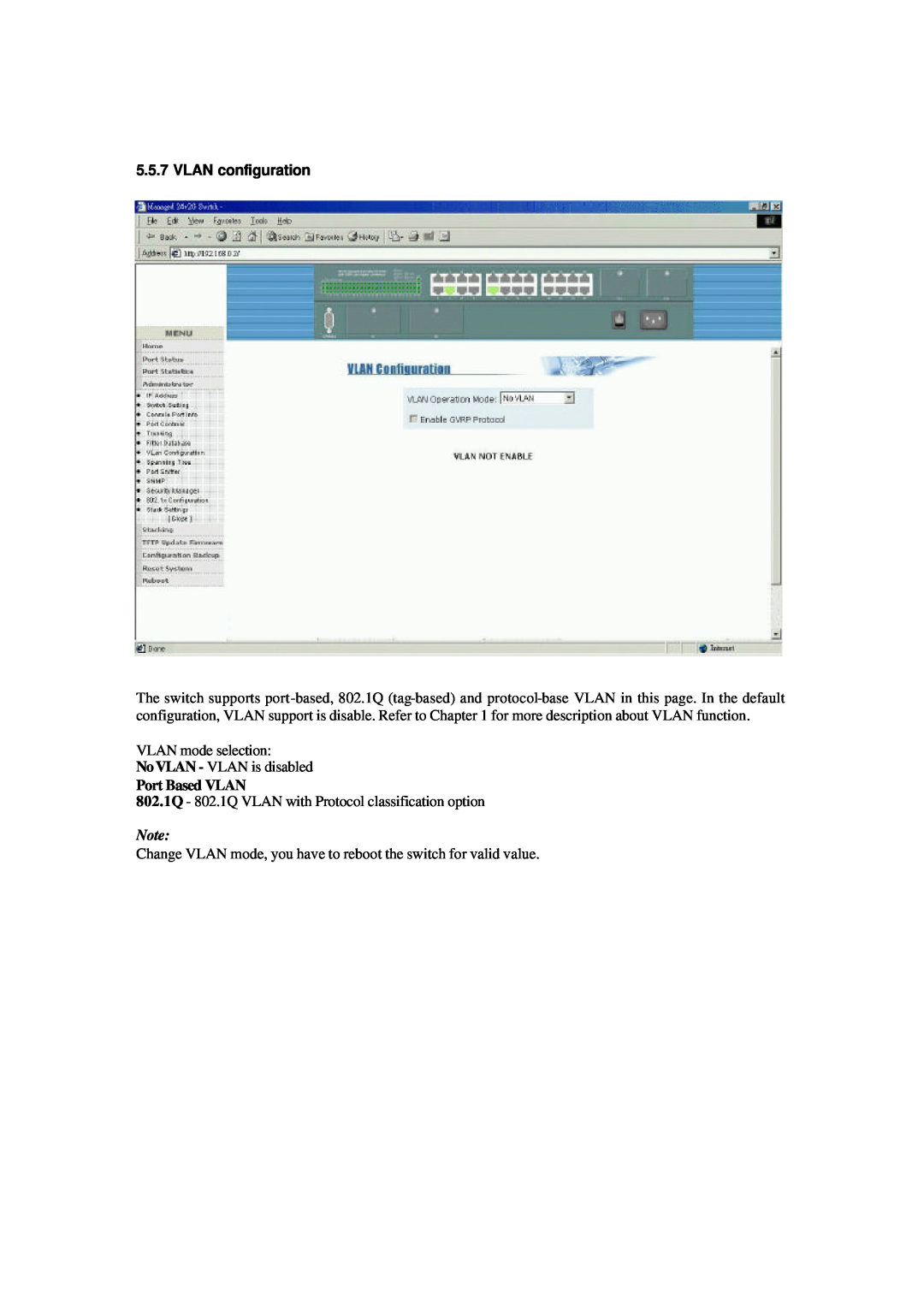 Xerox NS-2260 operation manual VLAN configuration, Port Based VLAN 