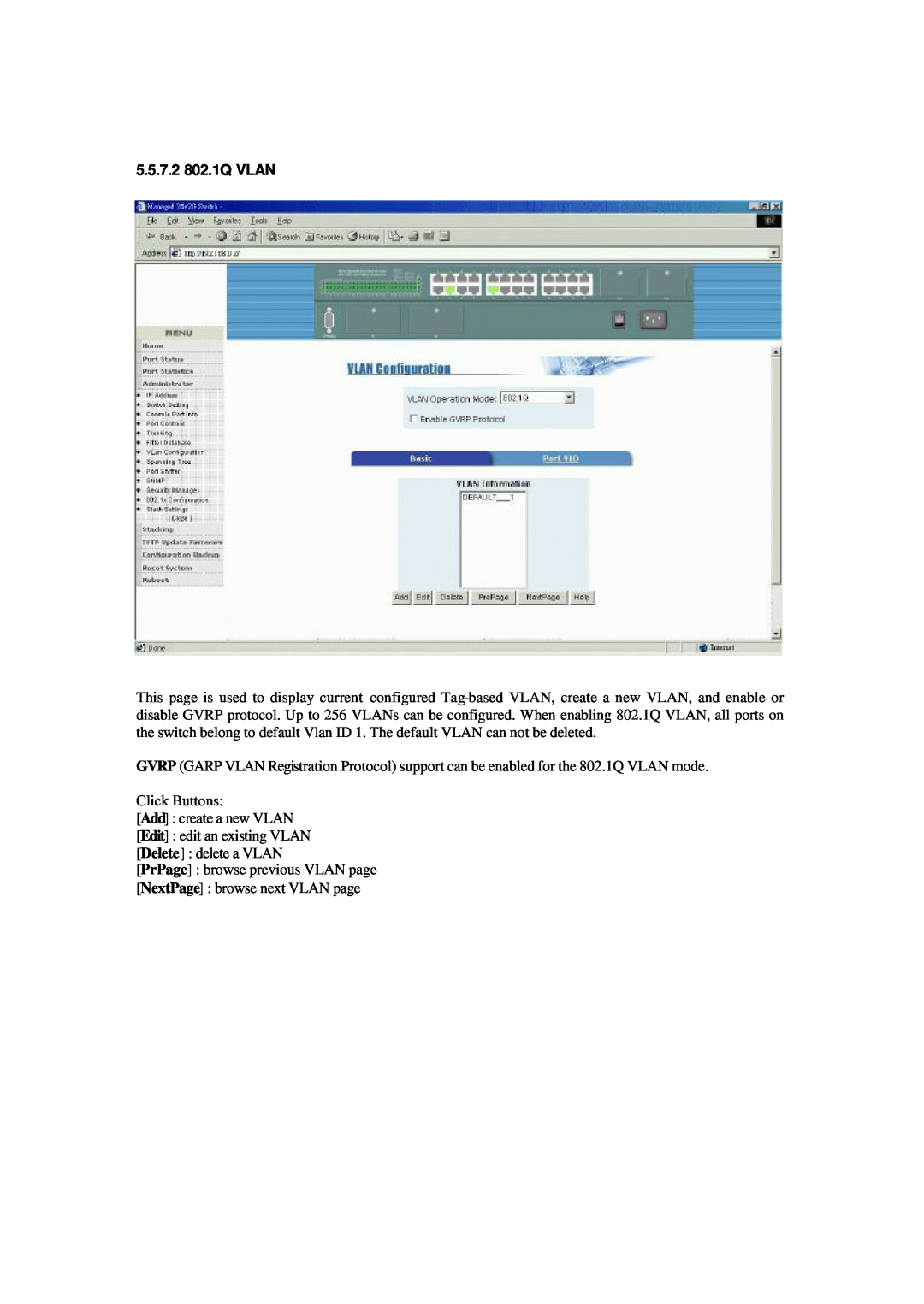 Xerox NS-2260 operation manual 5.5.7.2 802.1Q VLAN 