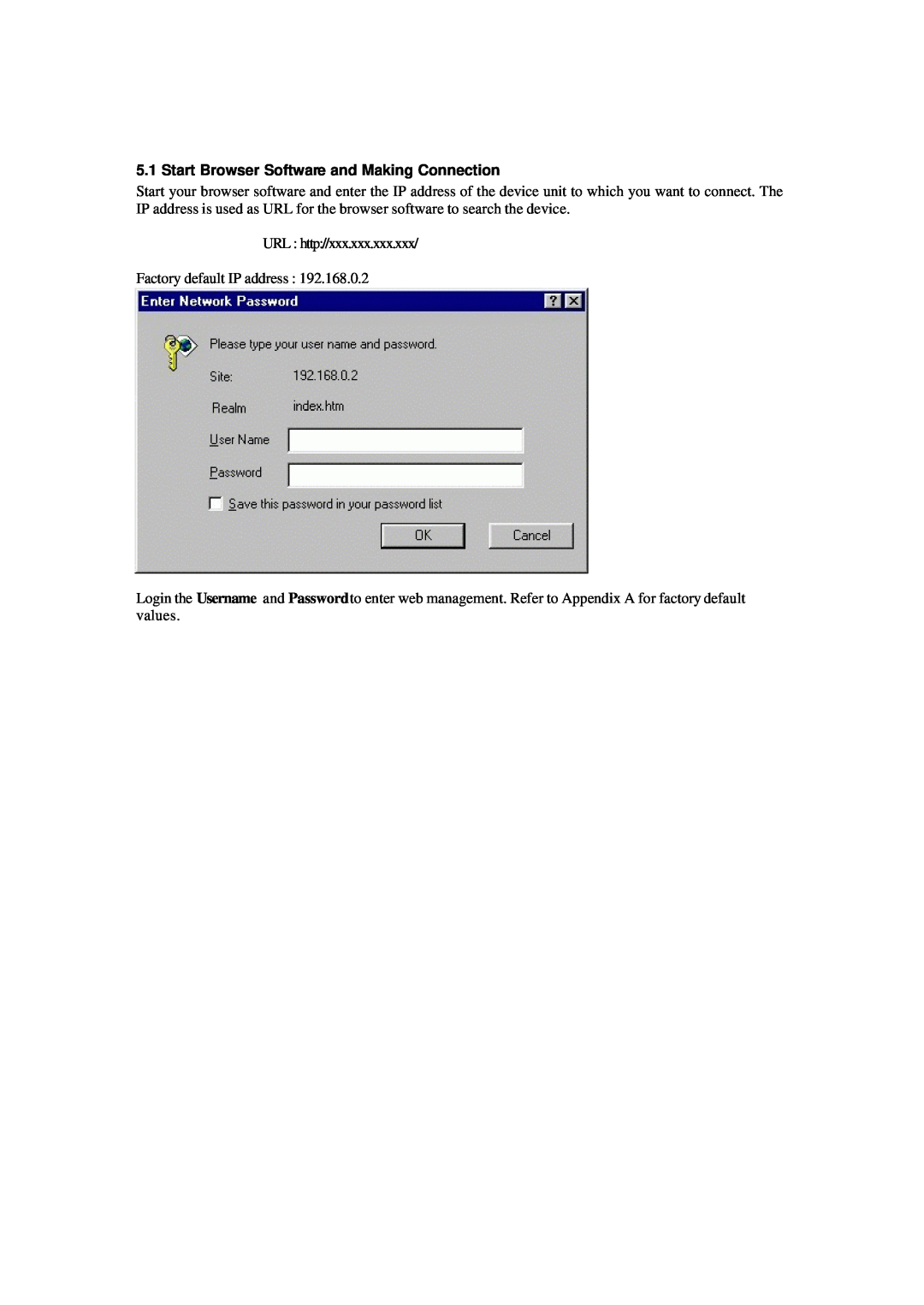 Xerox NS-2260 operation manual Start Browser Software and Making Connection, Factory default IP address 