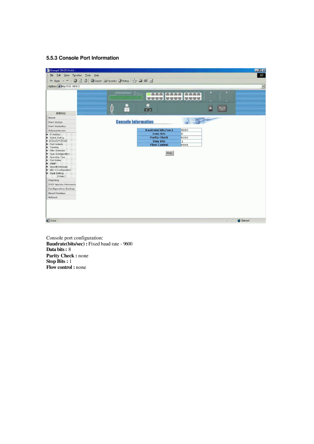 Xerox NS-2260 operation manual Console Port Information, Parity Check none Stop Bits Flow control none 