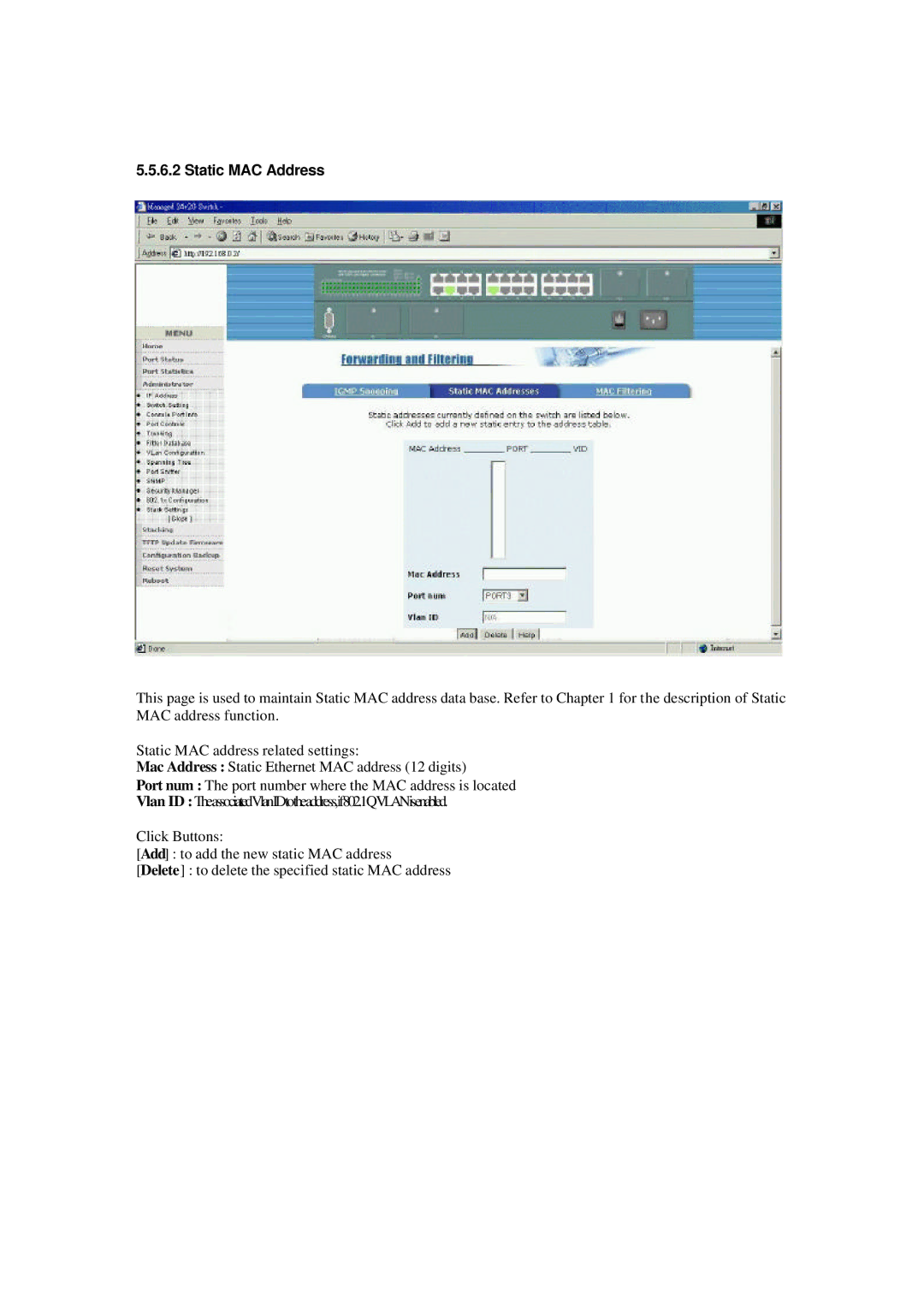 Xerox NS-2260 operation manual Static MAC Address 