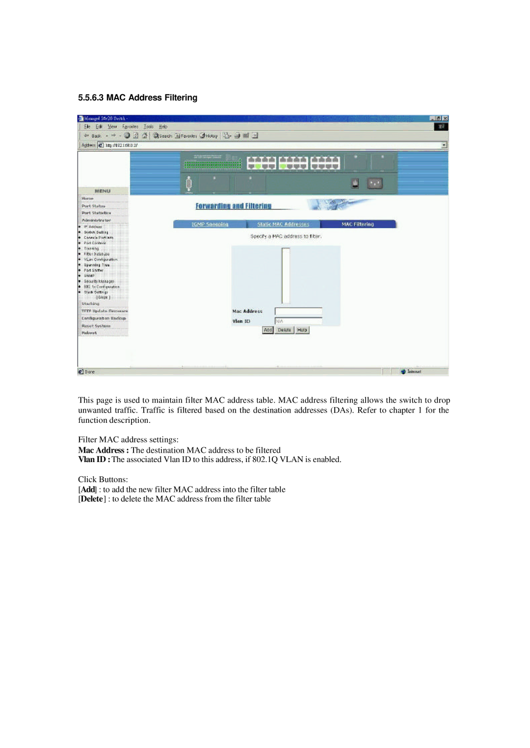 Xerox NS-2260 operation manual MAC Address Filtering 