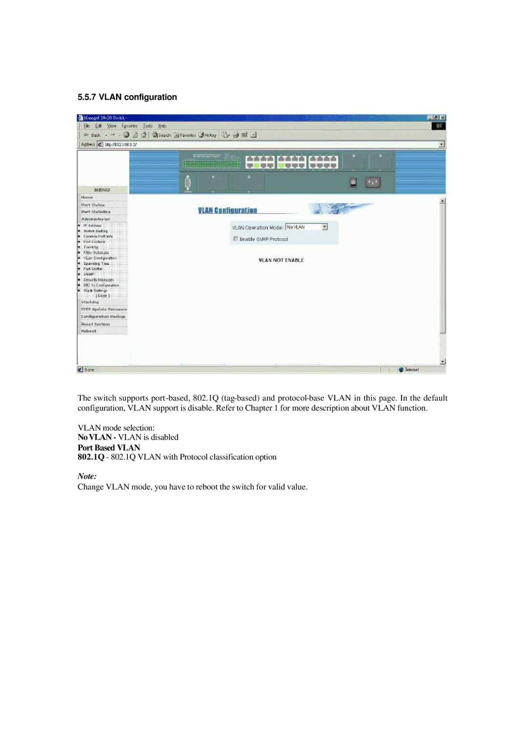 Xerox NS-2260 operation manual Vlan configuration, Port Based Vlan 