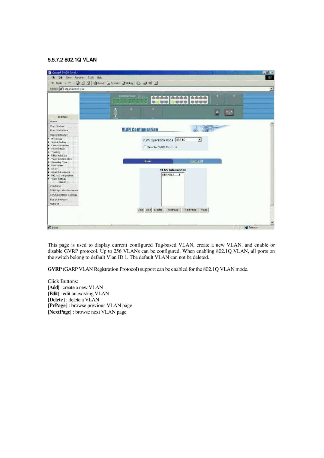 Xerox NS-2260 operation manual 7.2 802.1Q Vlan 