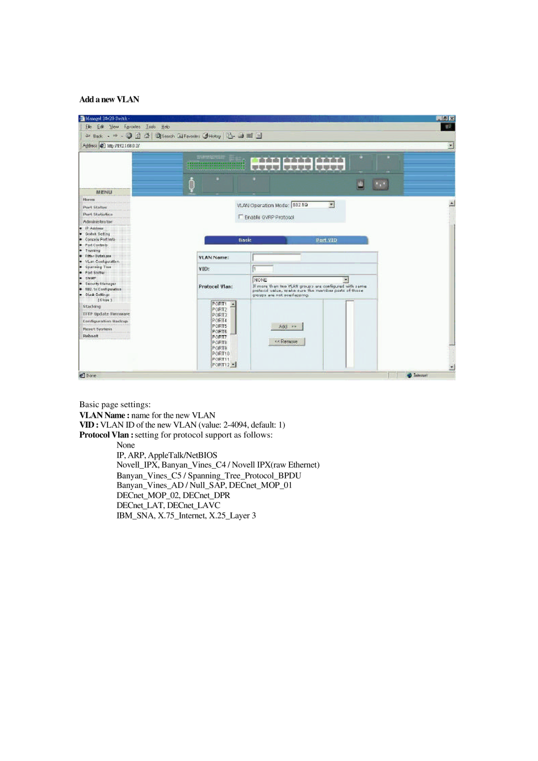 Xerox NS-2260 operation manual Add a new Vlan 