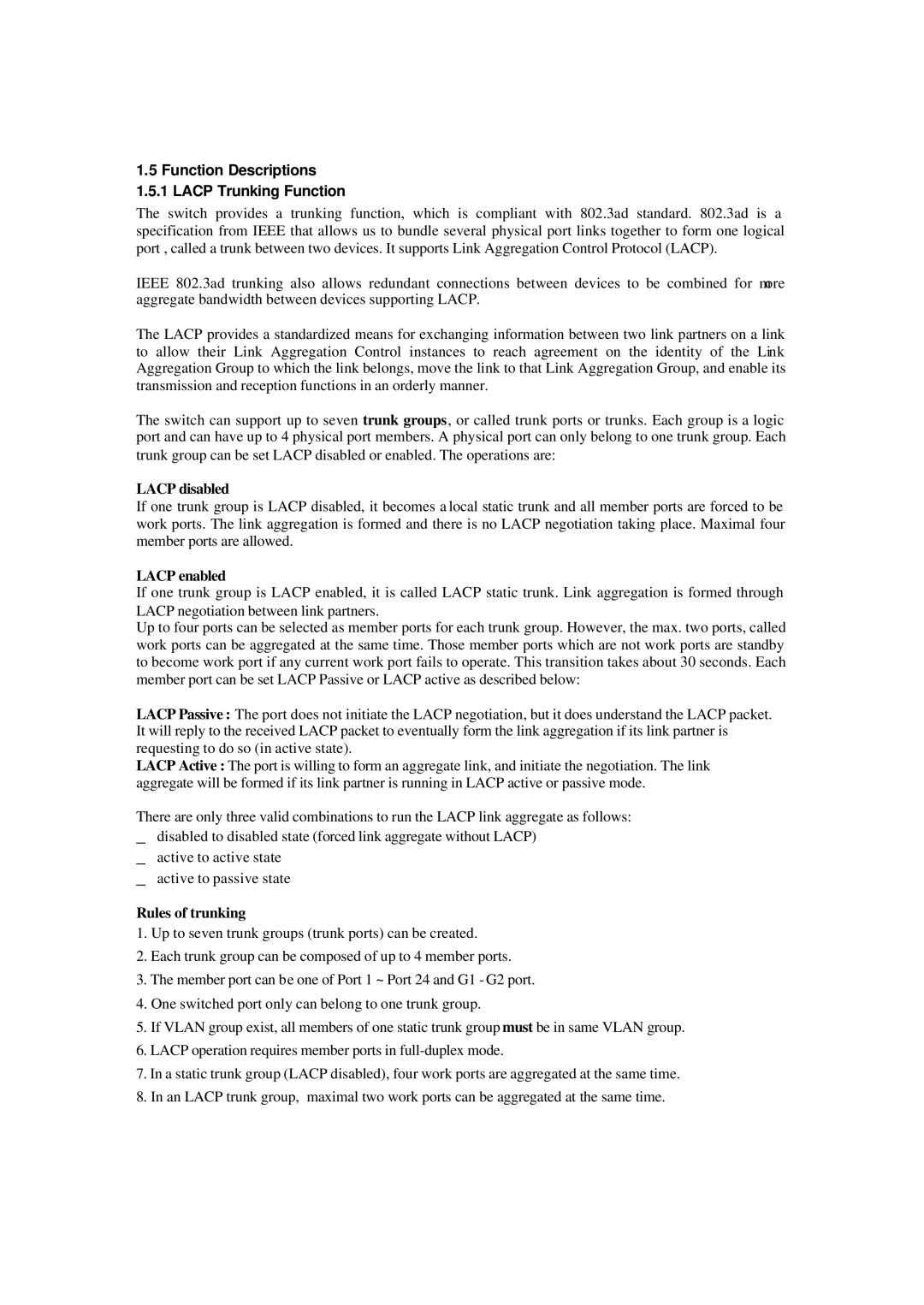 Xerox NS-2260 operation manual Lacp disabled, Lacp enabled, Rules of trunking 