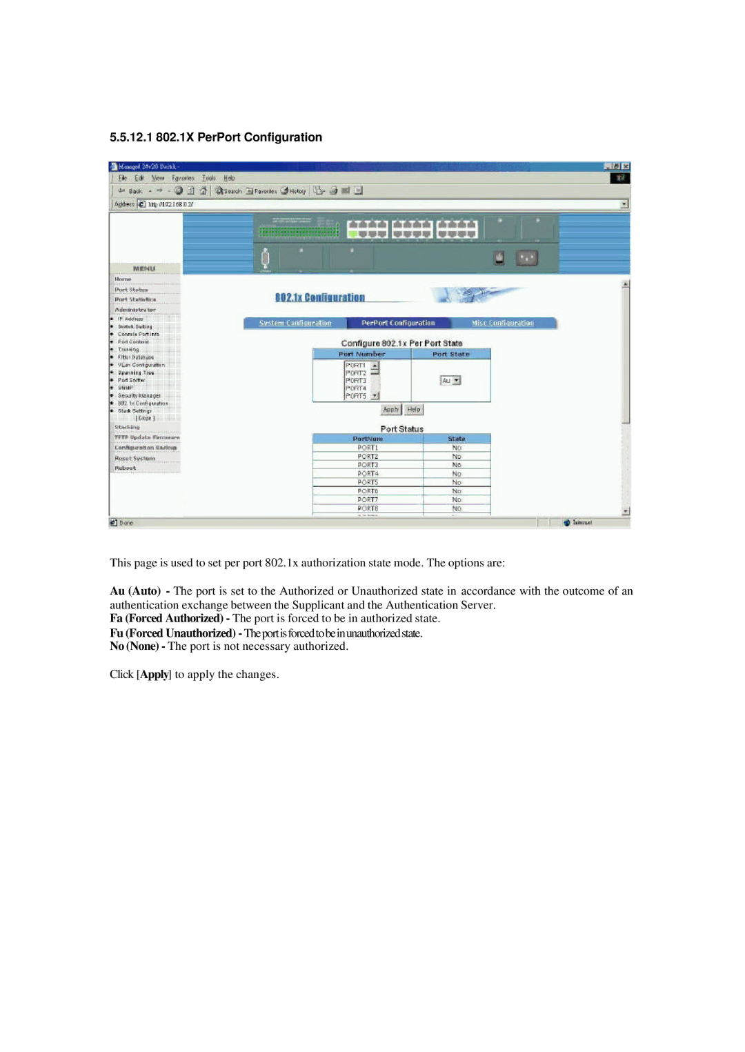 Xerox NS-2260 operation manual 12.1 802.1X PerPort Configuration 