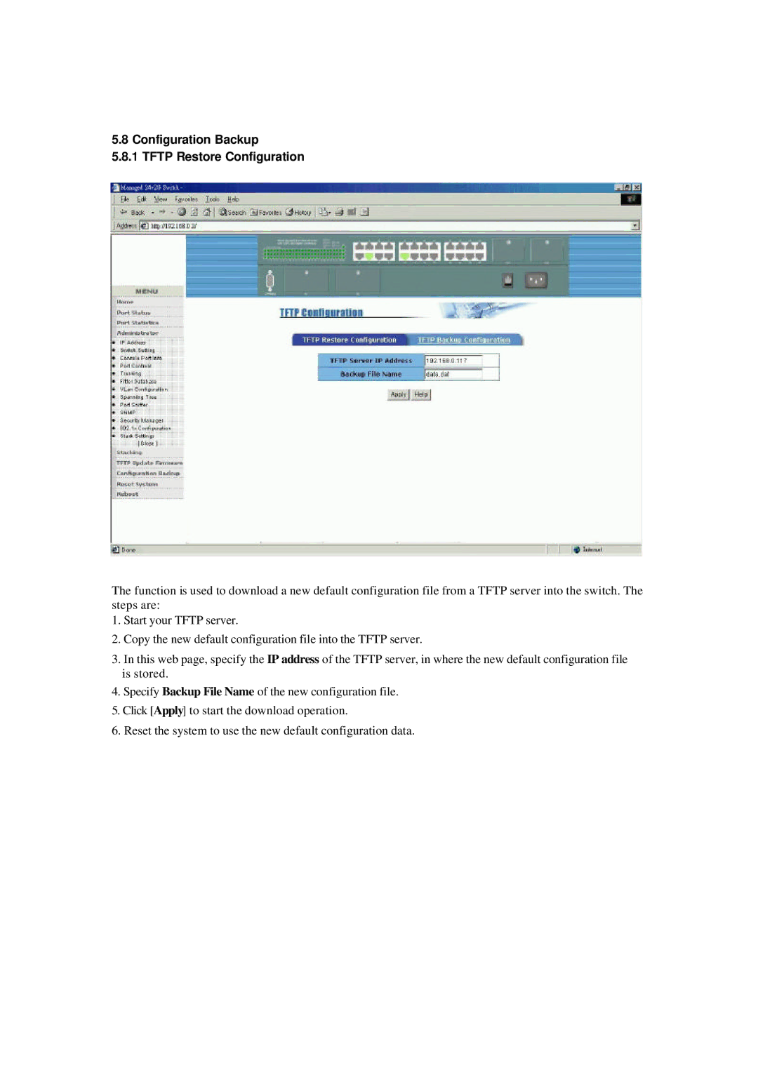 Xerox NS-2260 operation manual Configuration Backup Tftp Restore Configuration 