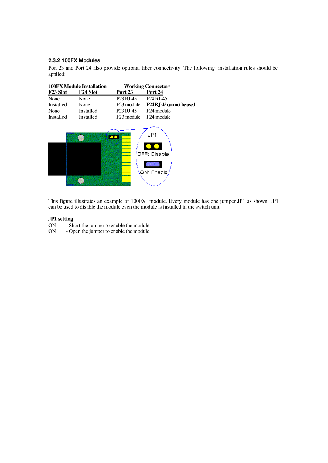 Xerox NS-2260 operation manual 2 100FX Modules, JP1 setting 