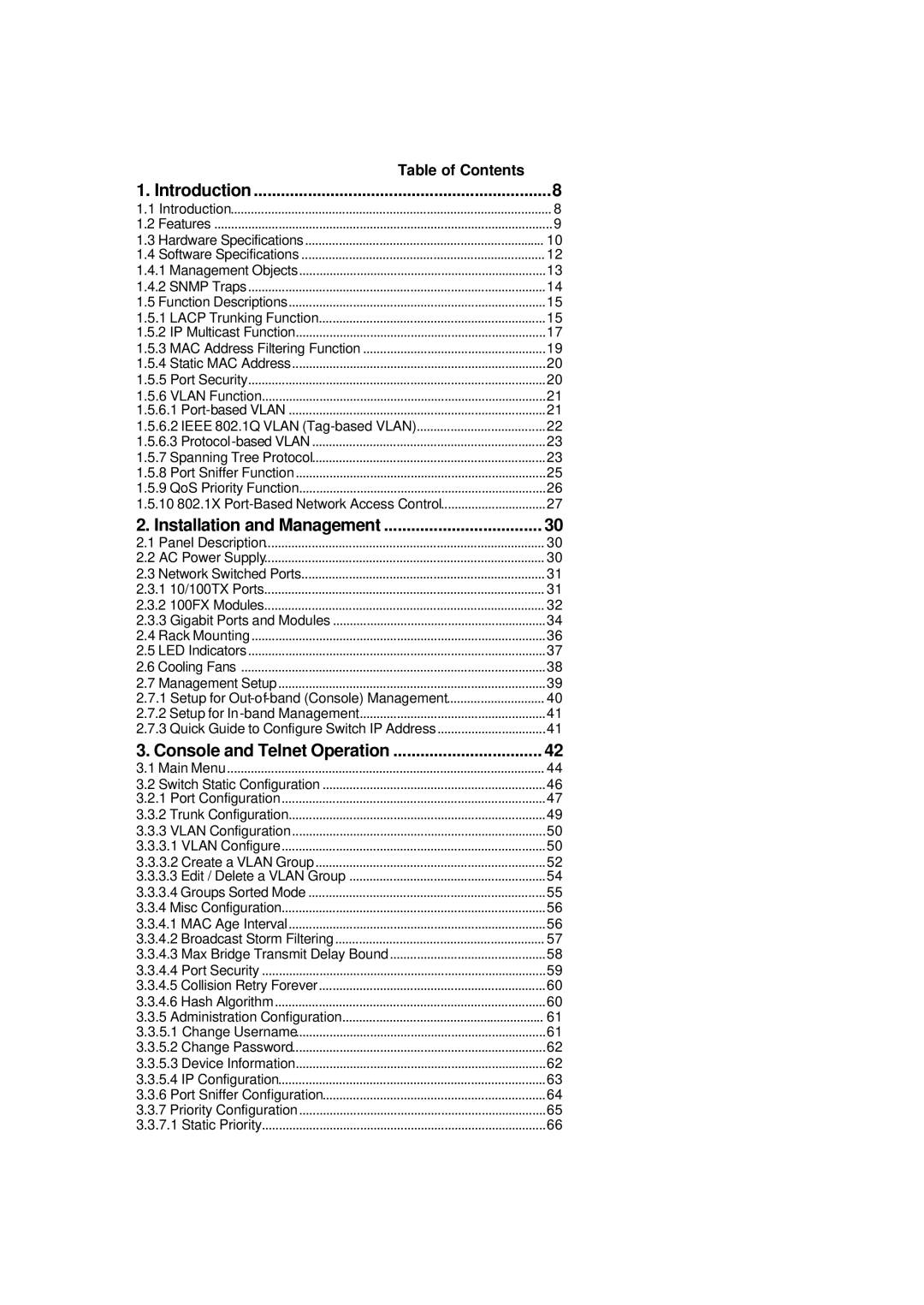 Xerox NS-2260 operation manual Table of Contents, Installation and Management, Console and Telnet Operation 