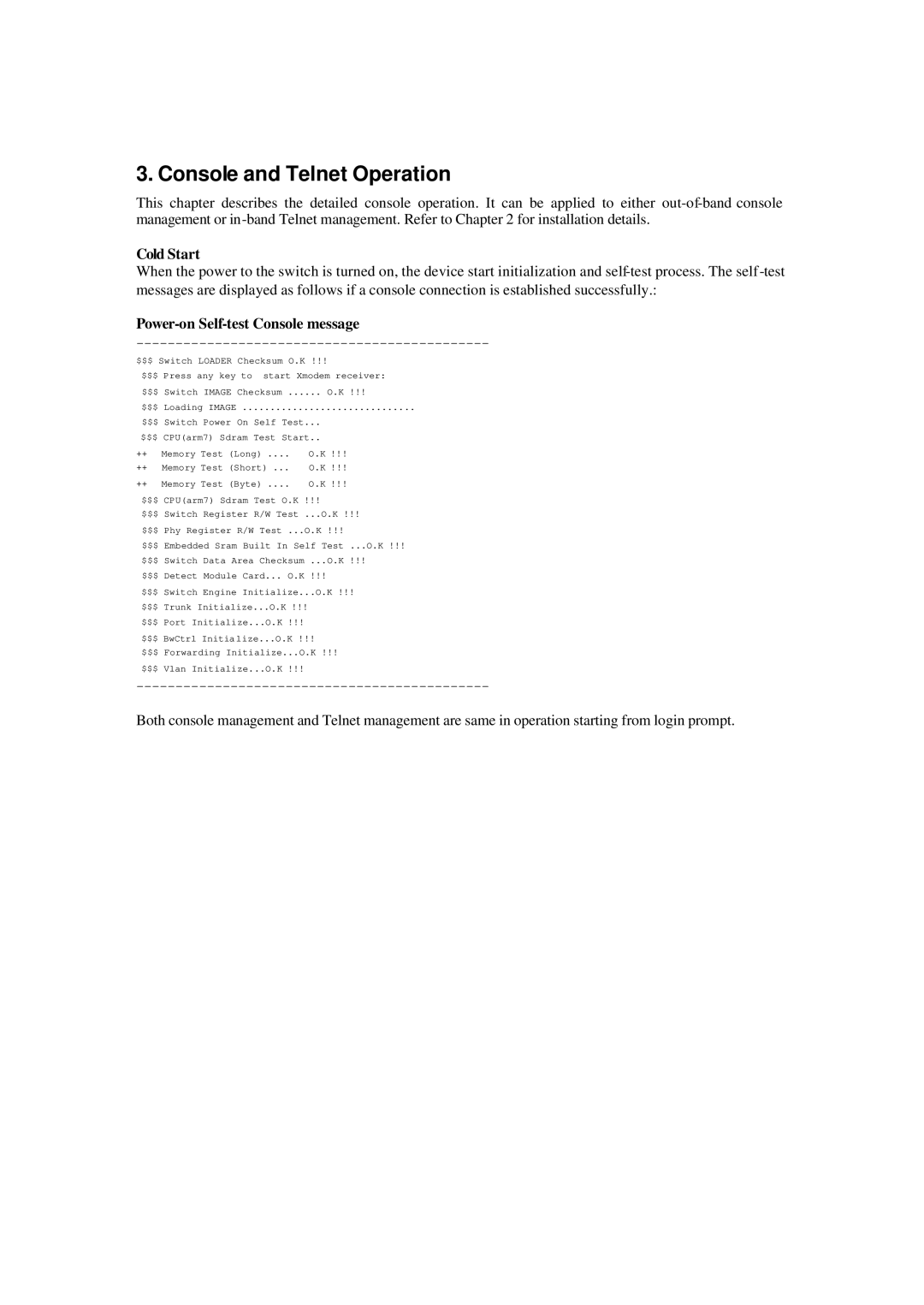 Xerox NS-2260 operation manual Cold Start, Power-on Self-test Console message 