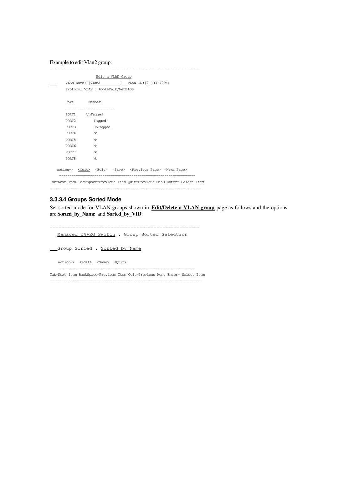 Xerox NS-2260 operation manual Example to edit Vlan2 group, Groups Sorted Mode 