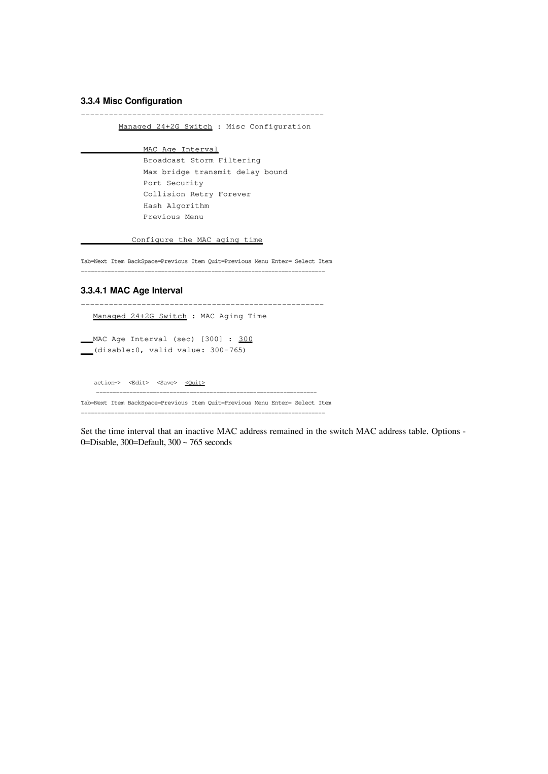 Xerox NS-2260 operation manual Misc Configuration, MAC Age Interval 