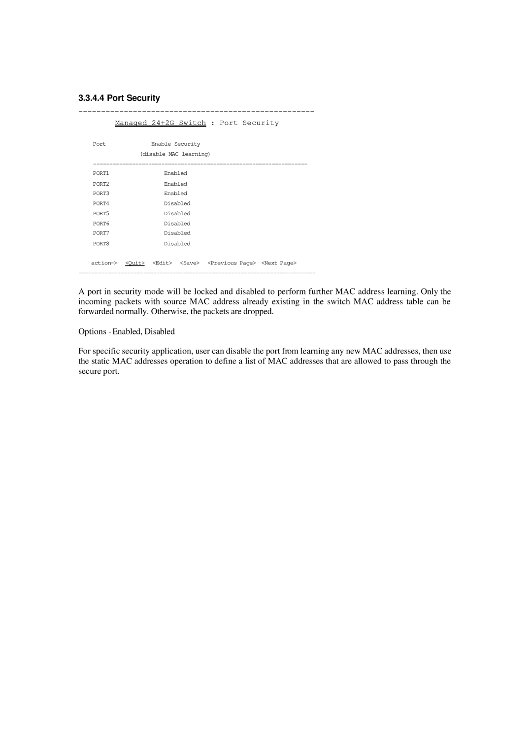 Xerox NS-2260 operation manual Managed 24+2G Switch Port Security 