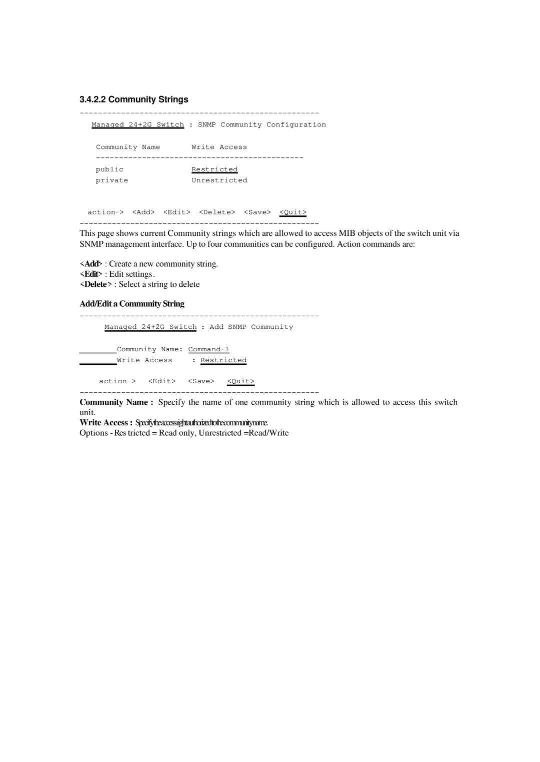 Xerox NS-2260 operation manual Community Strings, Add/Edit a Community String 