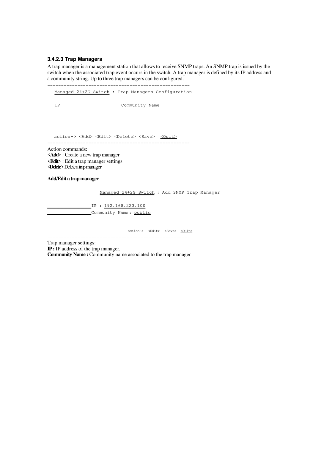 Xerox NS-2260 operation manual Trap Managers, Add/Edit a trap manager 