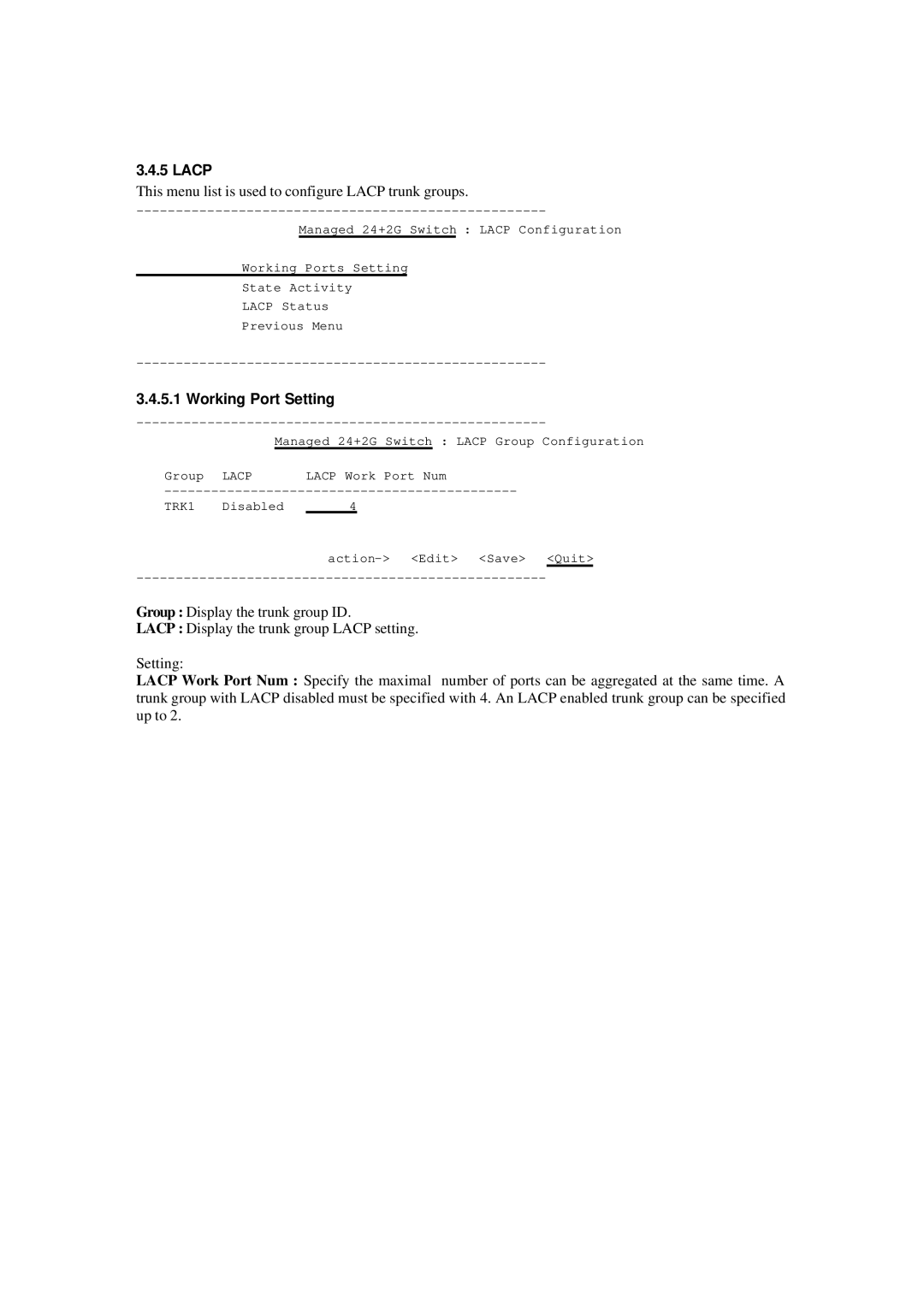 Xerox NS-2260 operation manual Lacp, Working Port Setting 