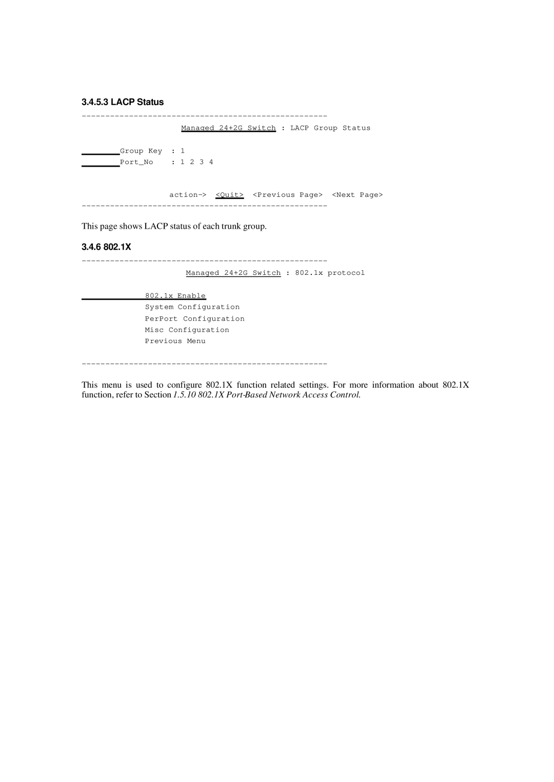 Xerox NS-2260 operation manual Lacp Status, This page shows Lacp status of each trunk group 