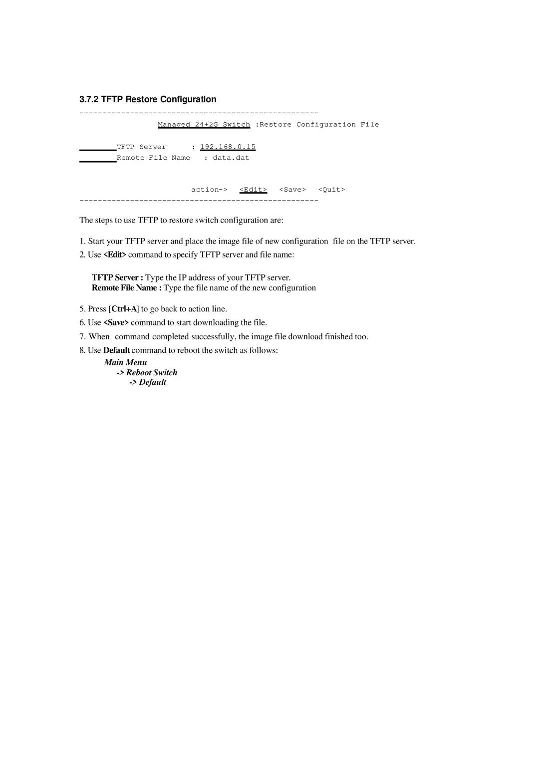 Xerox NS-2260 operation manual Tftp Restore Configuration 