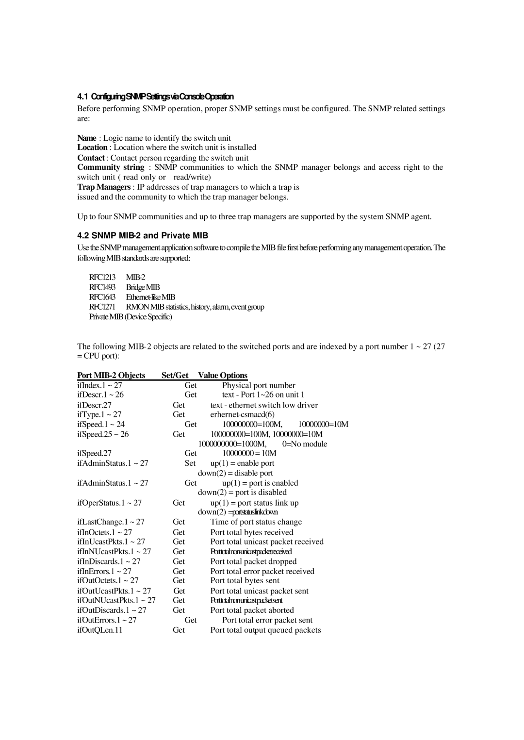 Xerox NS-2260 operation manual Configuring Snmp Settings via Console Operation, Snmp MIB-2 and Private MIB 