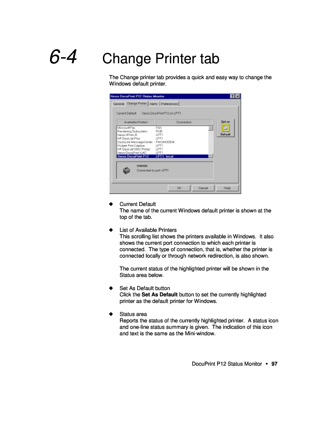Xerox P12 manual Change Printer tab 