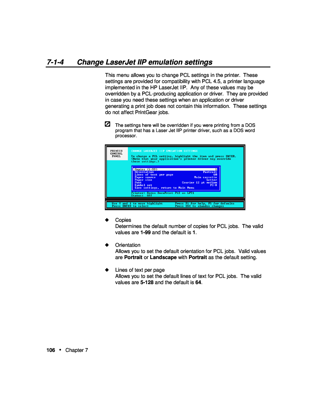 Xerox P12 manual Change LaserJet IIP emulation settings 
