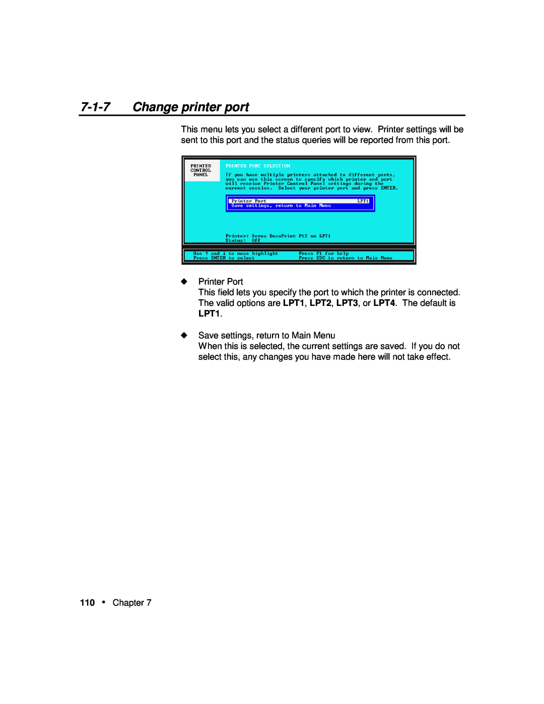 Xerox P12 manual Change printer port 