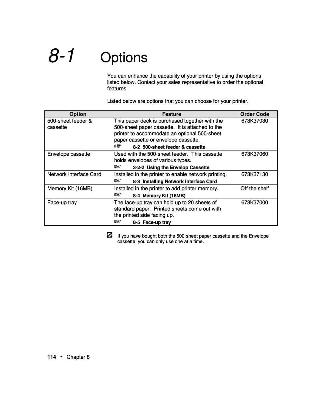 Xerox P12 manual Options, Feature, Order Code 