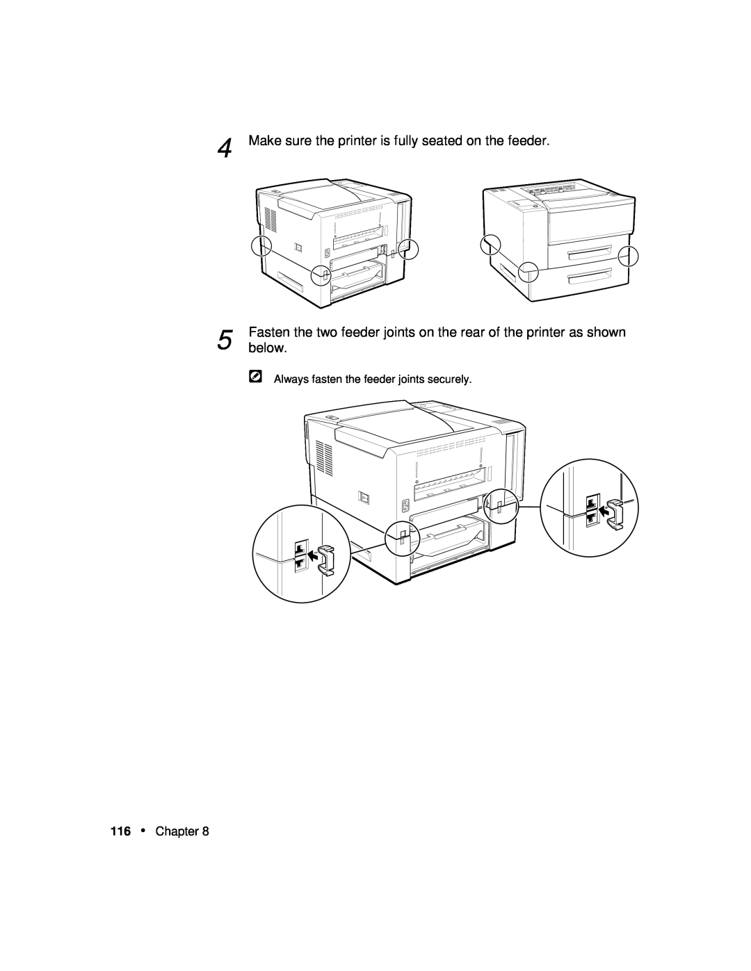 Xerox P12 manual Make sure the printer is fully seated on the feeder, Chapter 