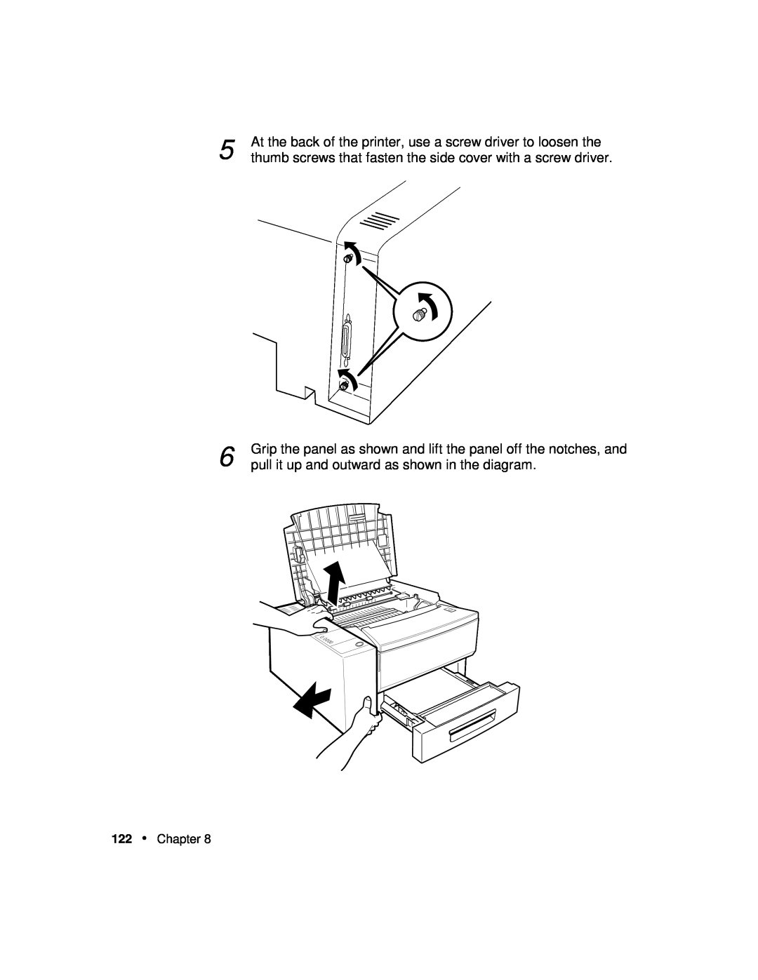 Xerox P12 At the back of the printer, use a screw driver to loosen the, pull it up and outward as shown in the diagram 