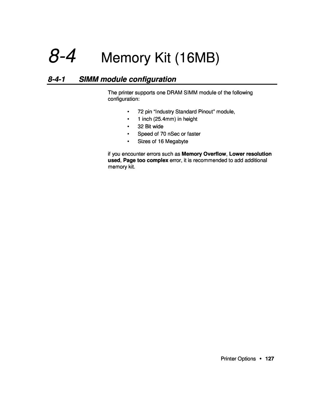 Xerox P12 manual Memory Kit 16MB, SIMM module configuration 