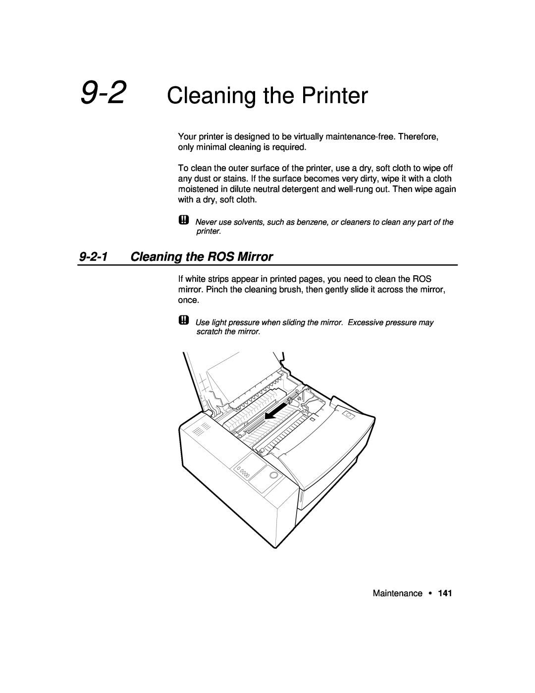 Xerox P12 manual Cleaning the Printer, Cleaning the ROS Mirror 