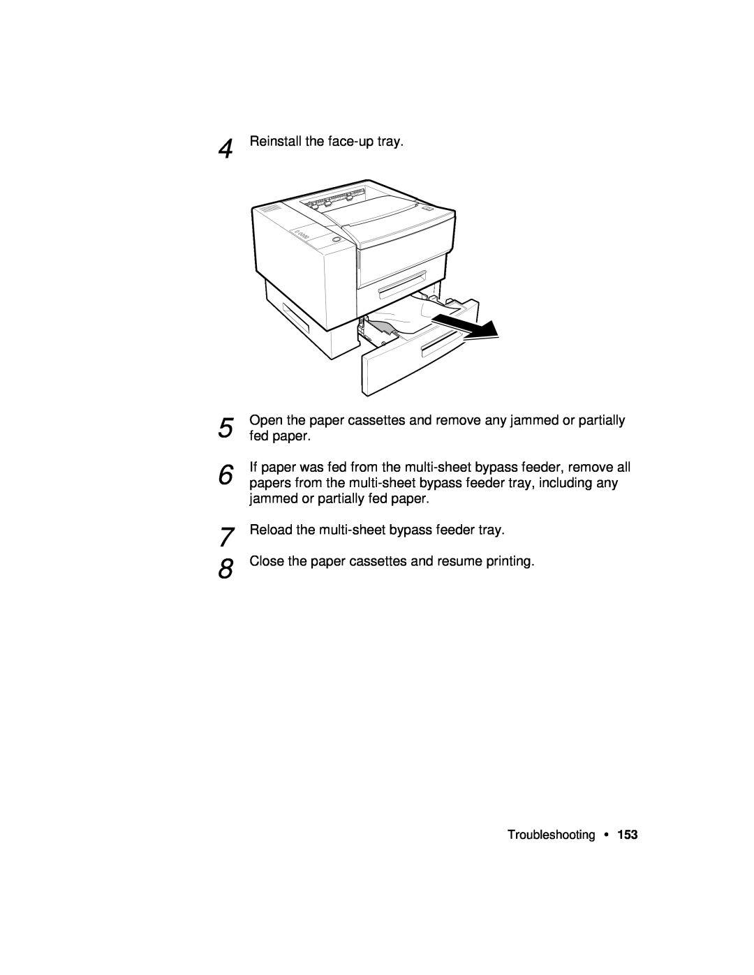 Xerox P12 manual Reinstall the face-up tray, If paper was fed from the multi-sheet bypass feeder, remove all, fed paper 