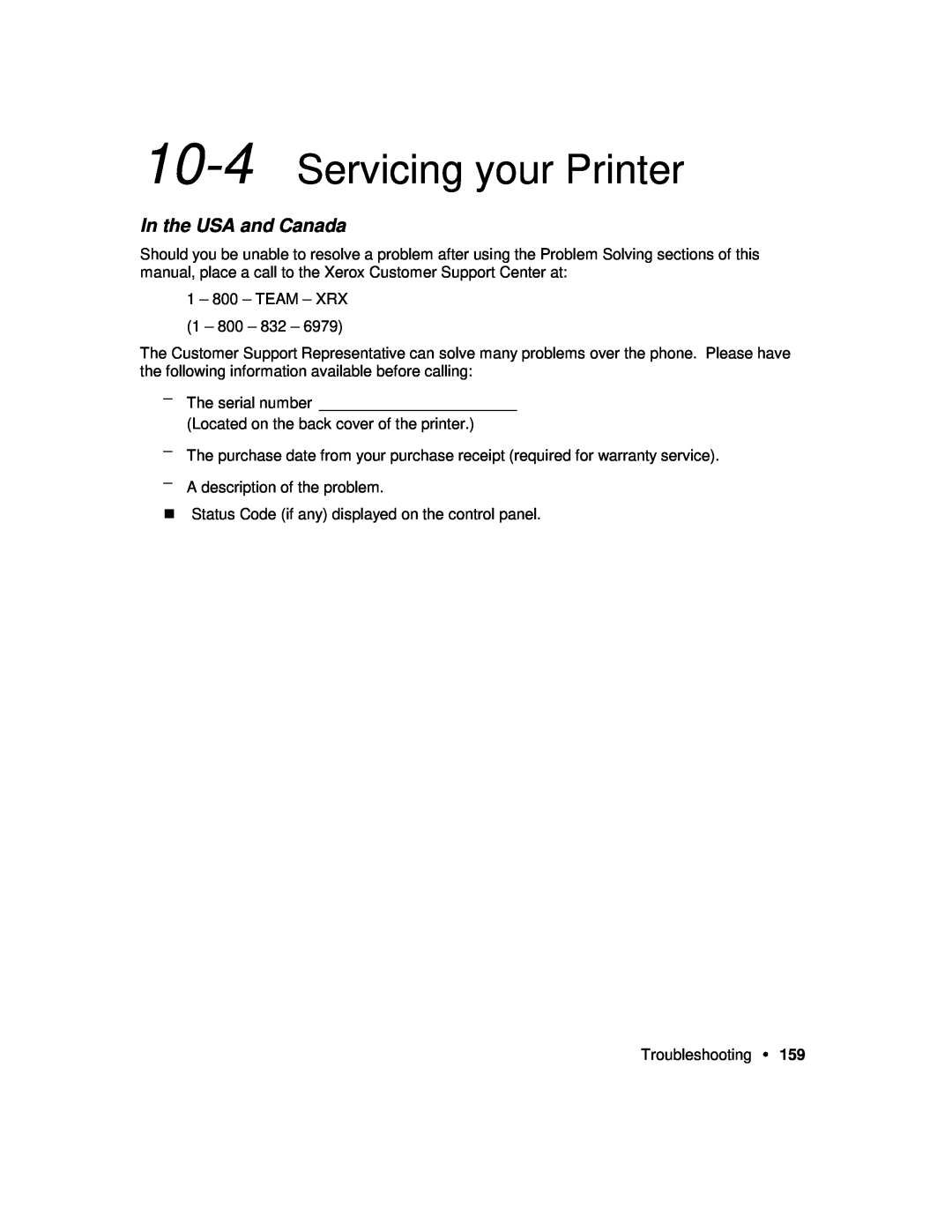 Xerox P12 manual Servicing your Printer, In the USA and Canada 
