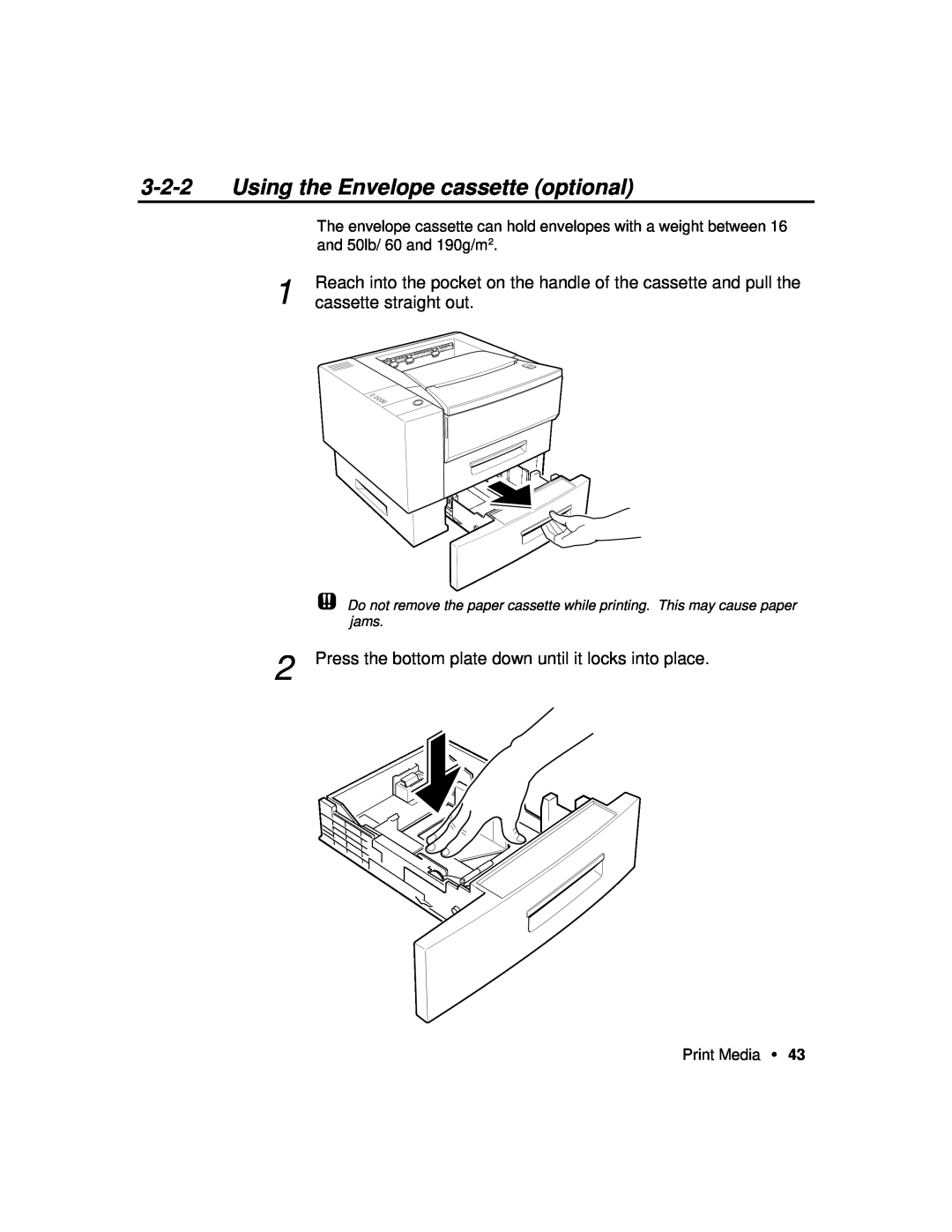 Xerox P12 manual Using the Envelope cassette optional, Reach into the pocket on the handle of the cassette and pull the 