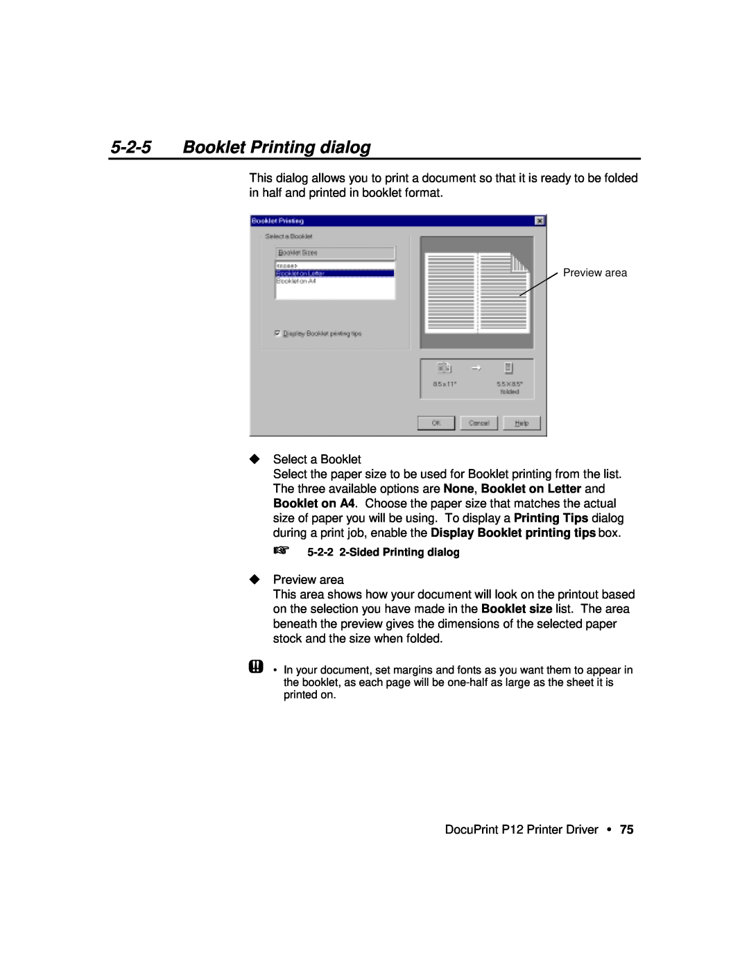 Xerox P12 manual Booklet Printing dialog, 5-2-2 2-Sided Printing dialog 