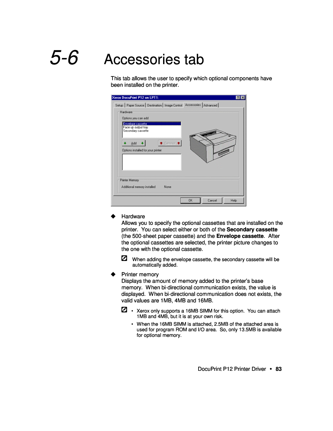Xerox P12 manual Accessories tab 