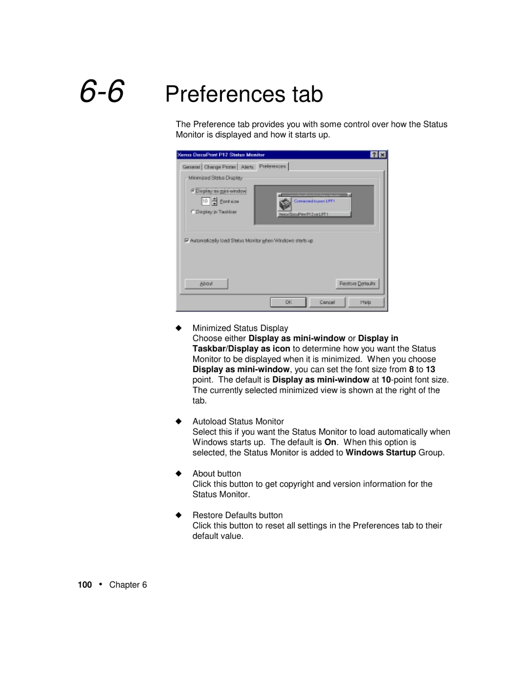 Xerox P12 manual 6Preferences tab 