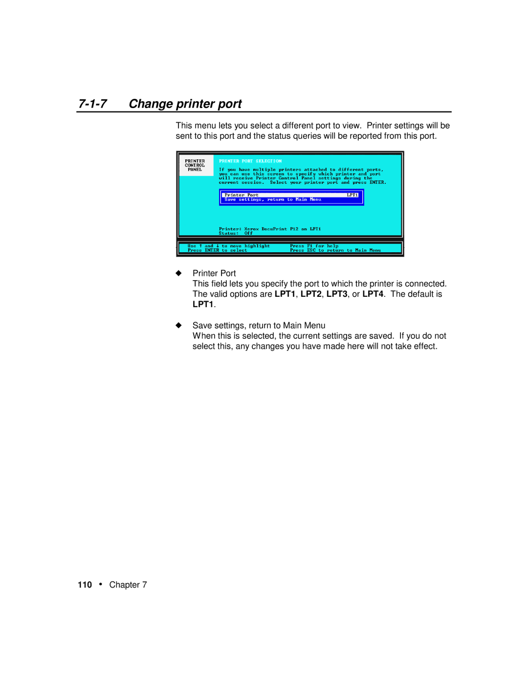 Xerox P12 manual Change printer port 