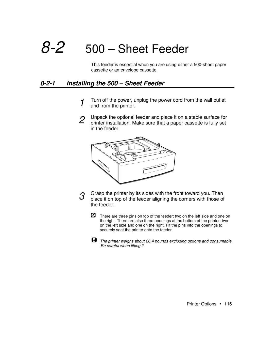 Xerox P12 manual Installing the 500 Sheet Feeder 