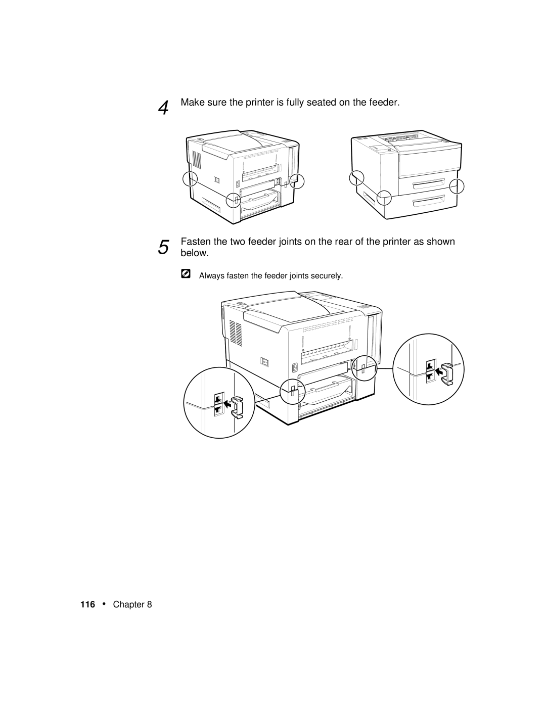 Xerox P12 manual Always fasten the feeder joints securely 