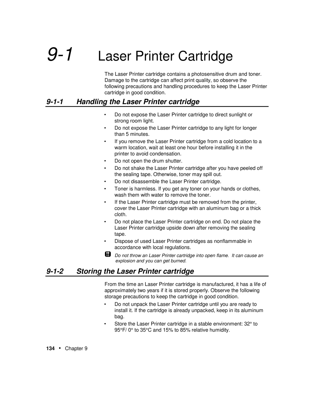 Xerox P12 manual 1Laser Printer Cartridge, Handling the Laser Printer cartridge, Storing the Laser Printer cartridge 