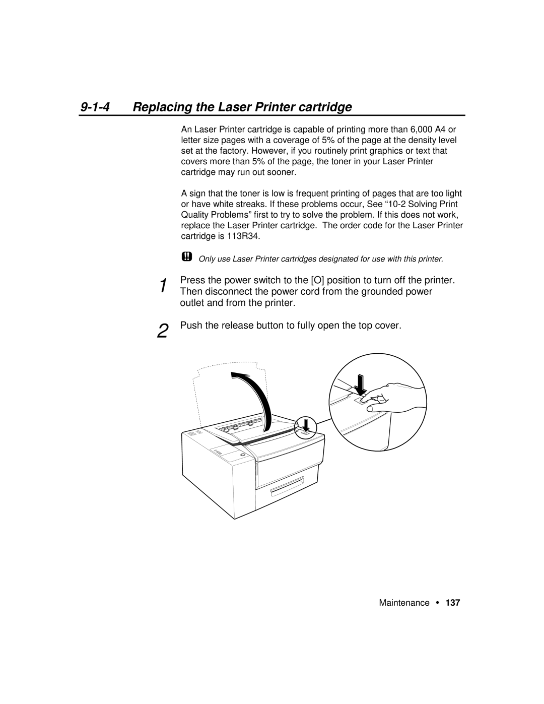 Xerox P12 manual Replacing the Laser Printer cartridge 