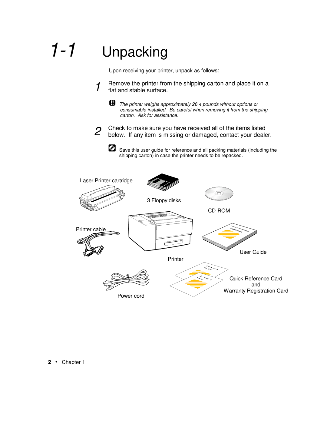 Xerox P12 manual 1Unpacking, Flat and stable surface 