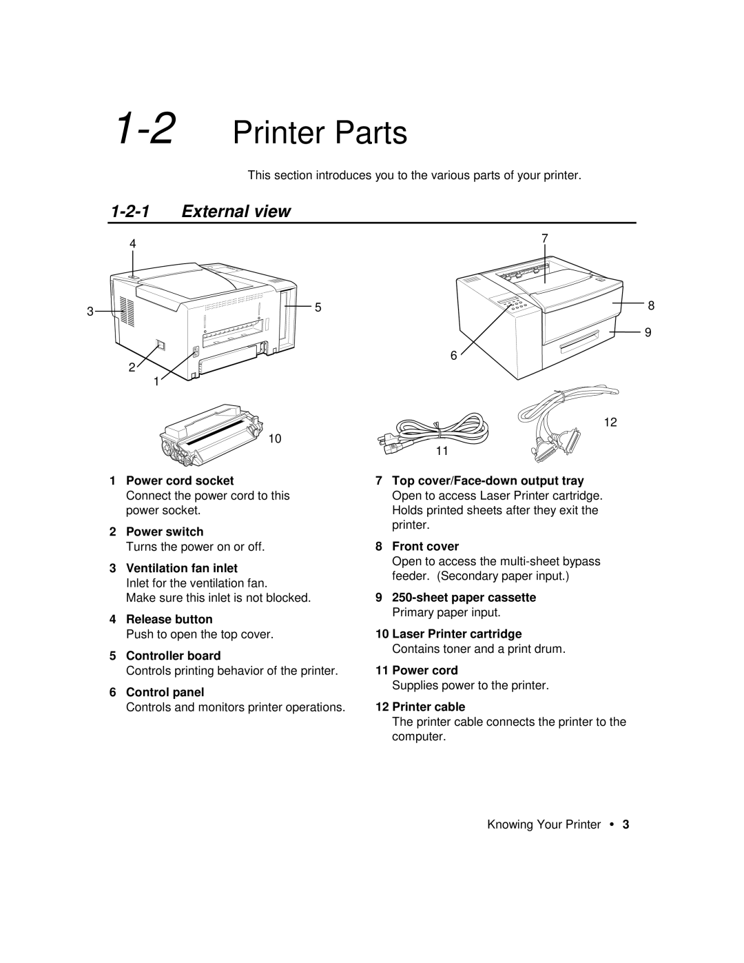 Xerox P12 manual 2Printer Parts, External view 