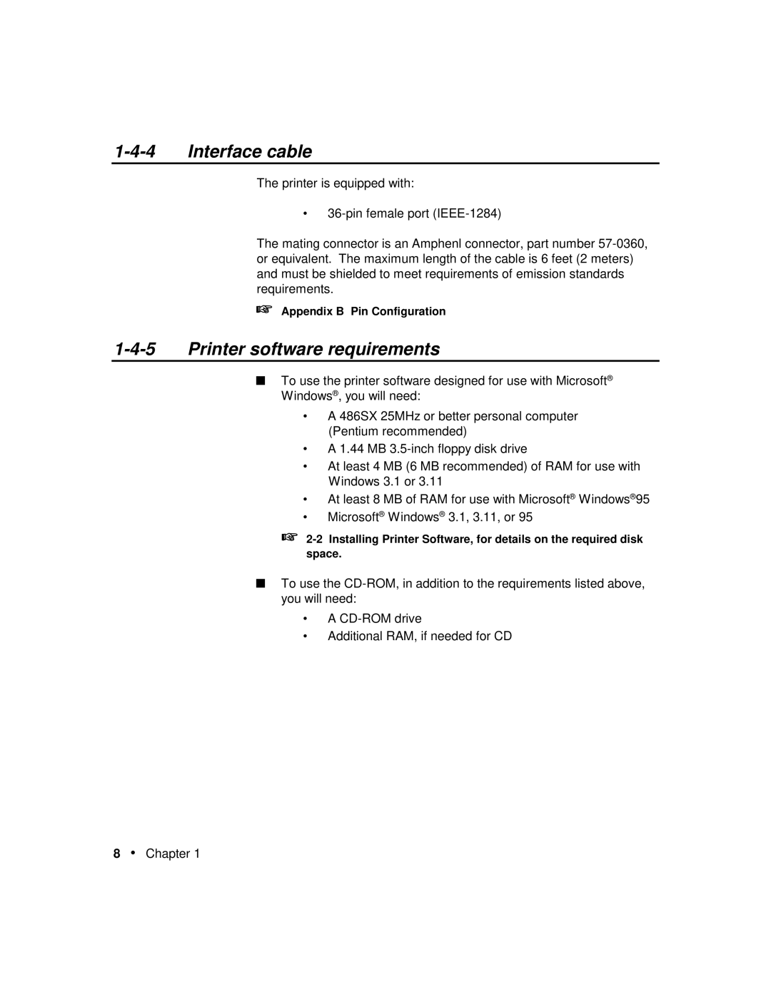 Xerox P12 manual Interface cable, Printer software requirements 